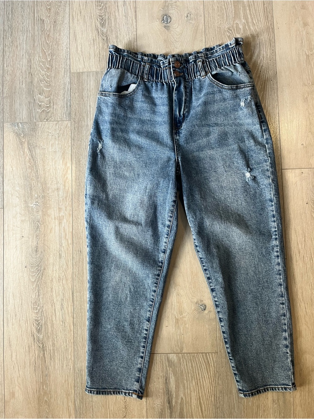 Rewind Blue High-Waist Paperbag Flare Jeans size 13/31